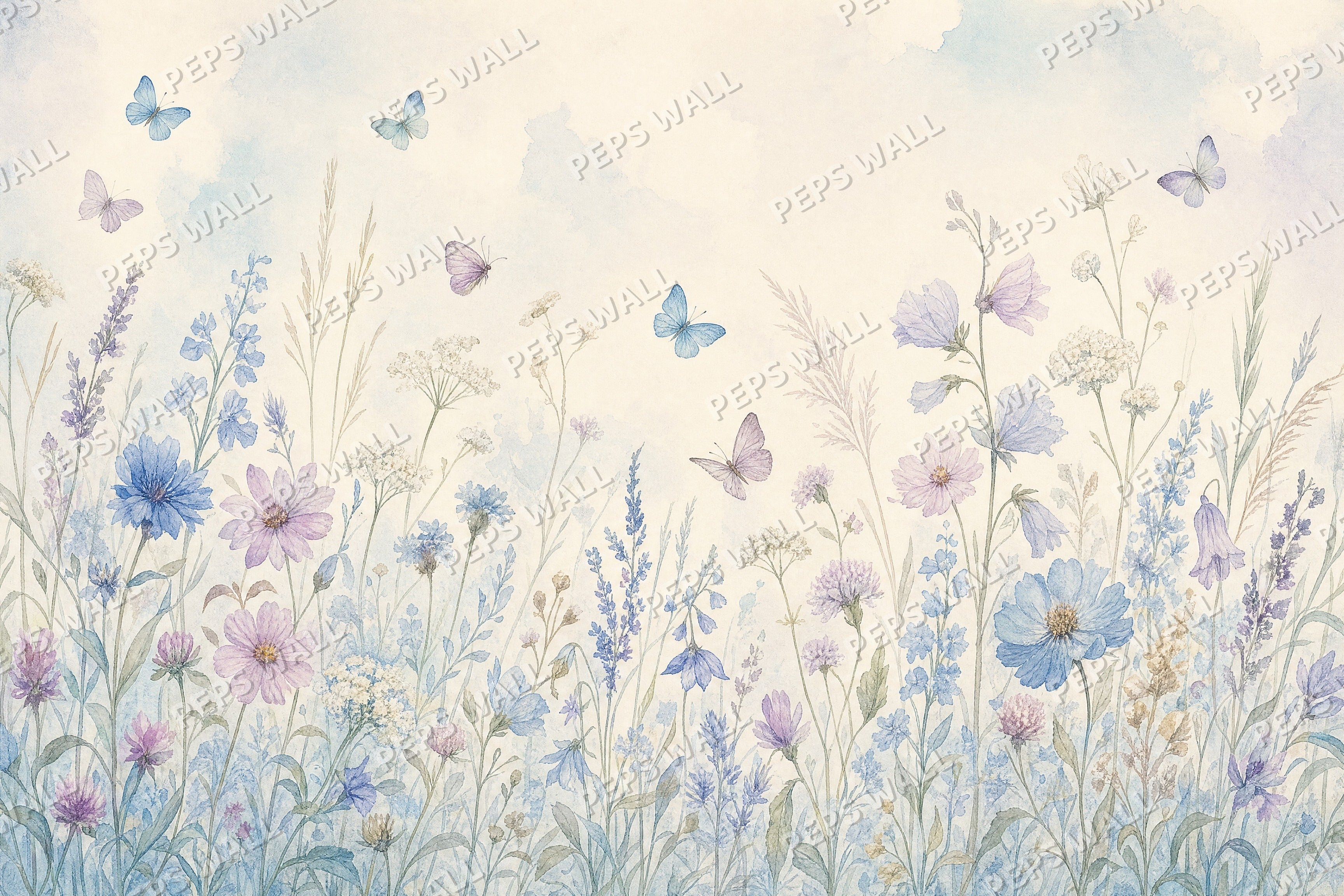 Wildflower Meadow - Blue full wall mural design