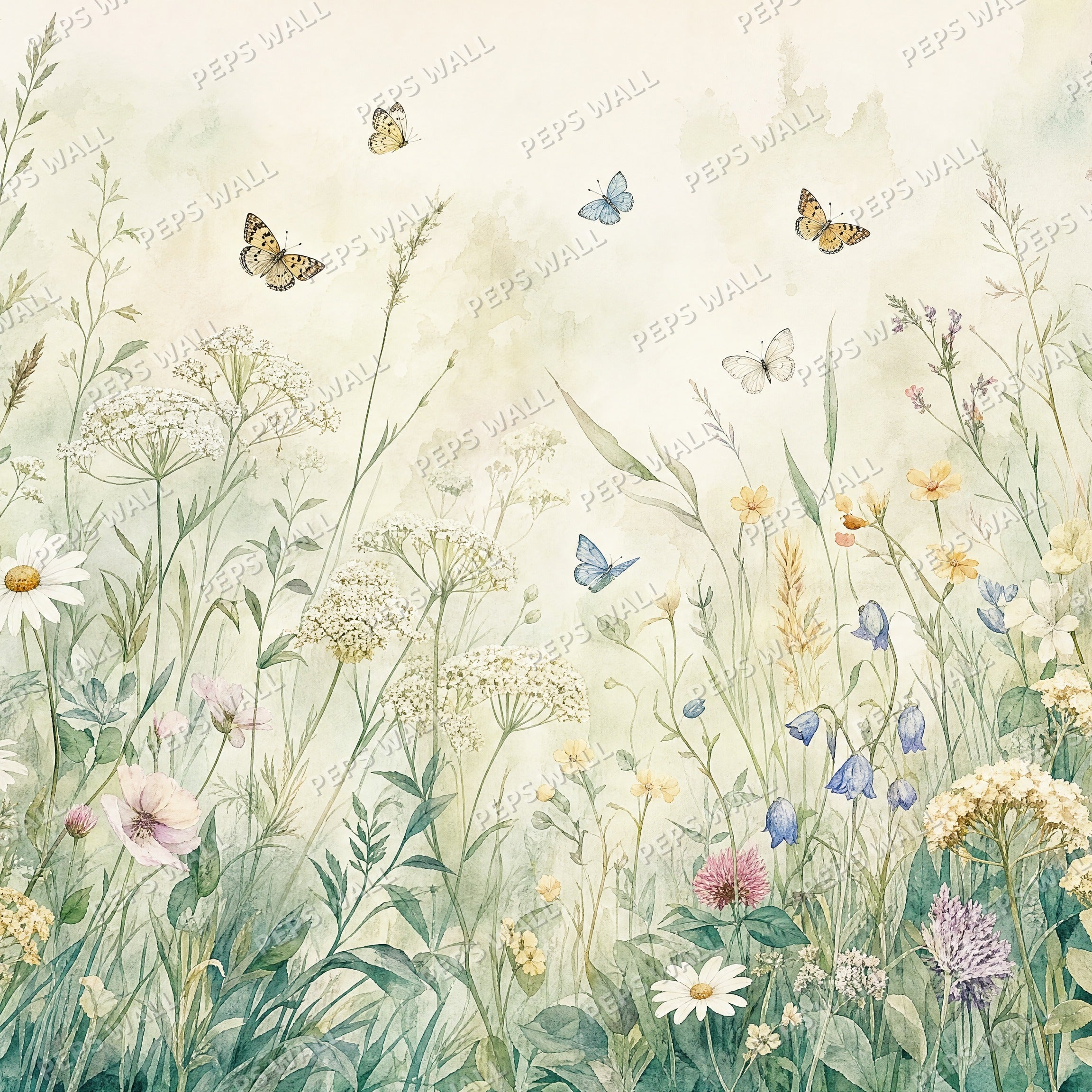Wildflower Meadow - Sage wallpaper design