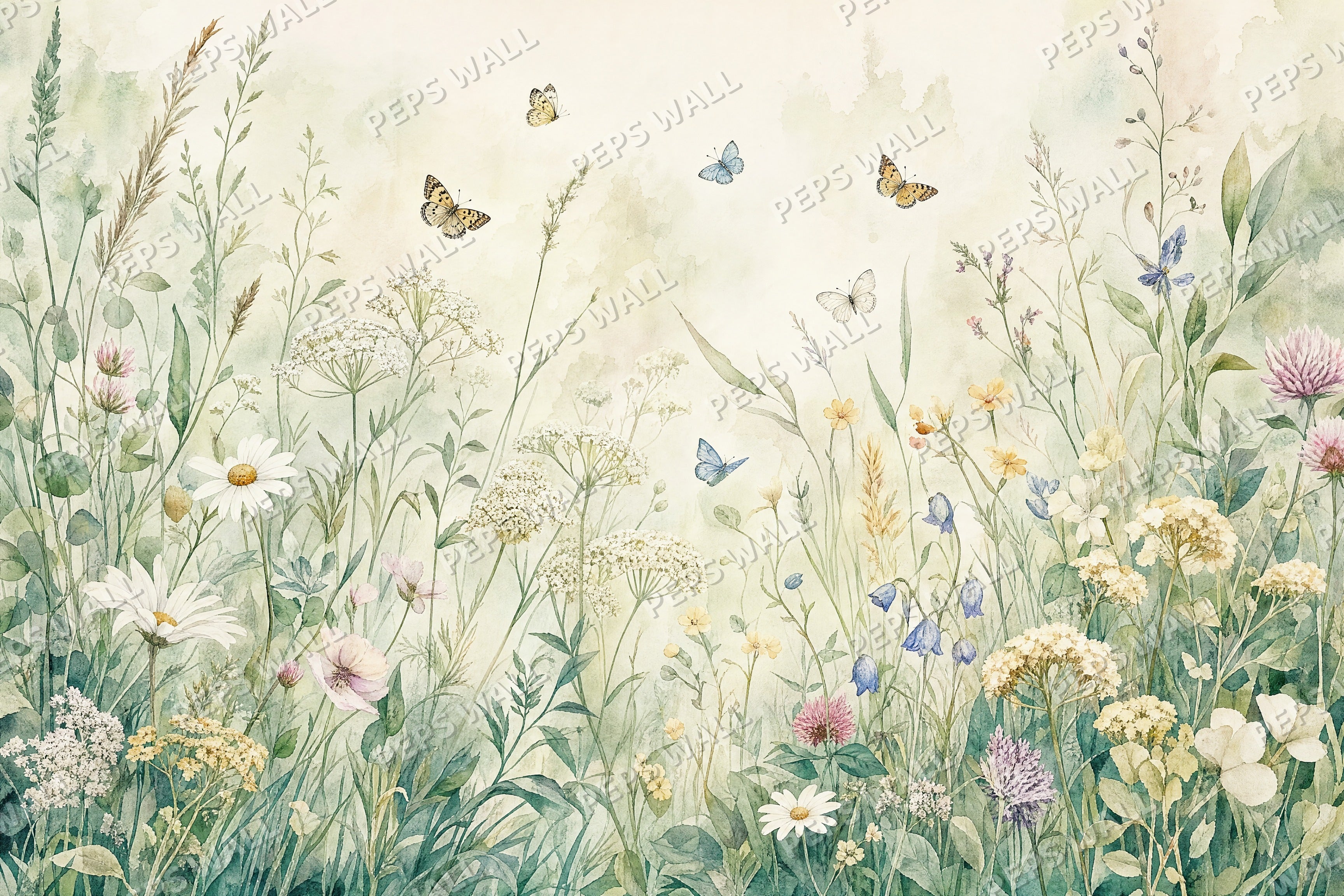 Wildflower Meadow - Sage full wall mural design