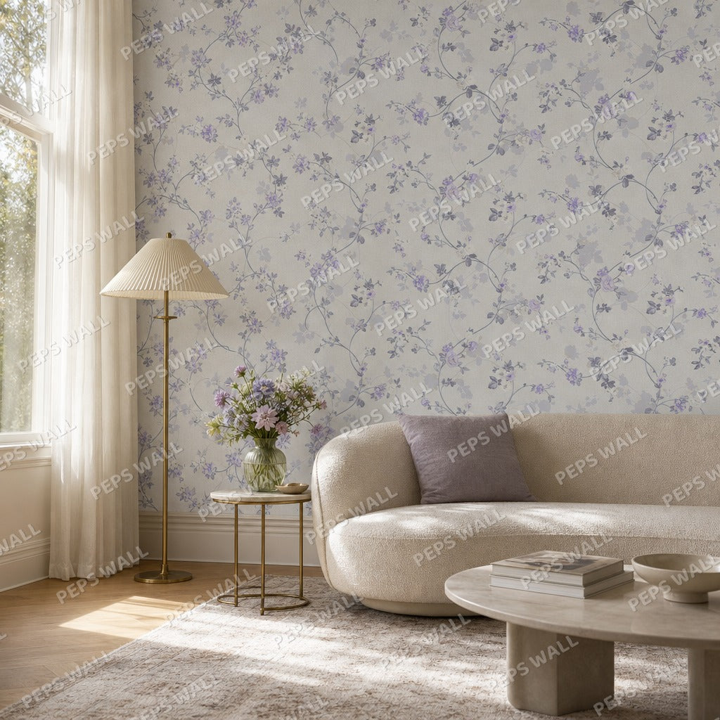 Wisteria Lilac wallpaper mural — living room mockup