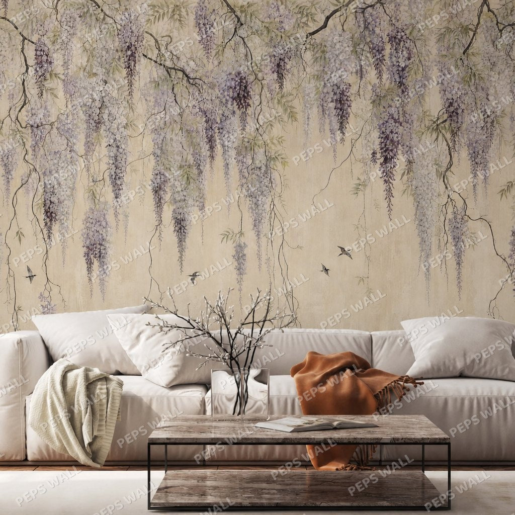 Wisteria Rain — chinoiserie wallpaper Dubai, Peps Wall