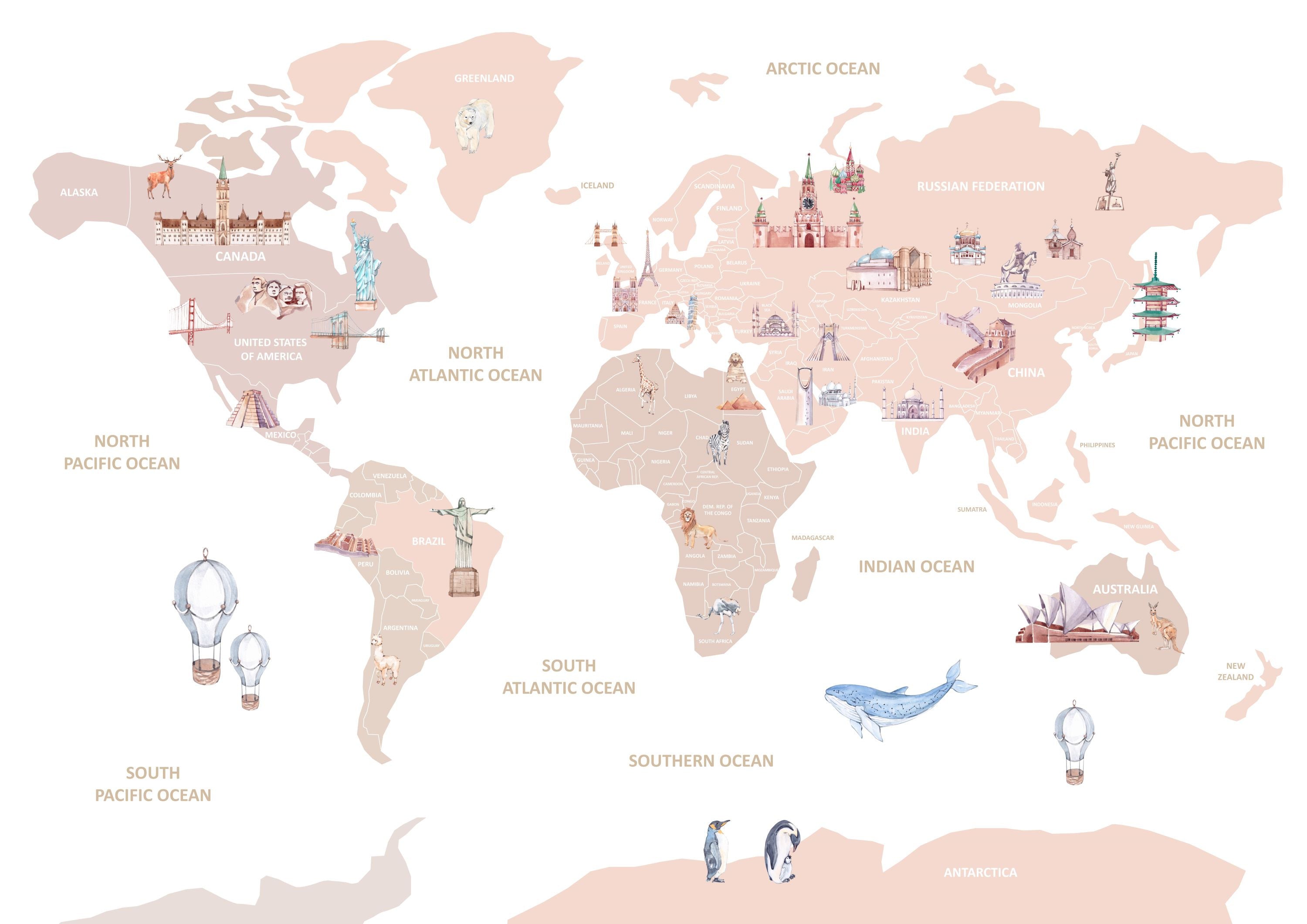 World Map with Landmarks
