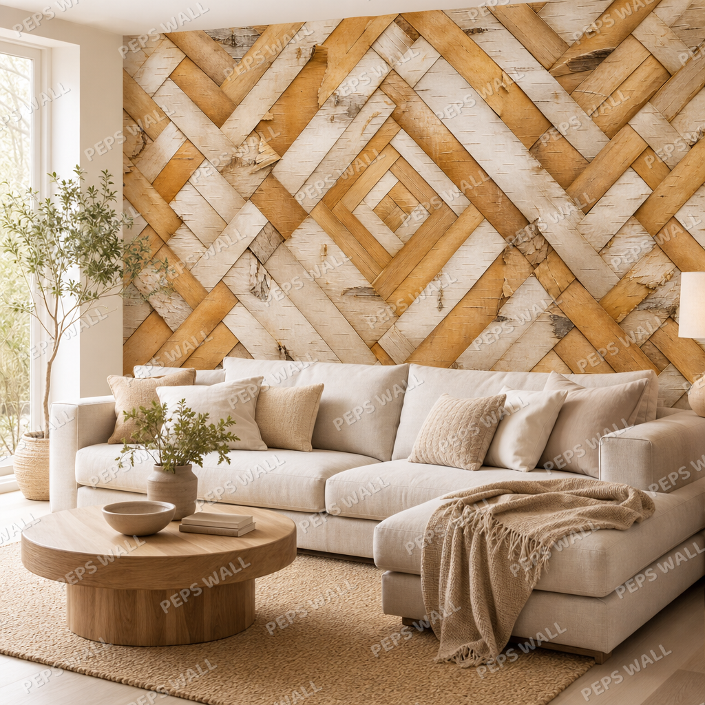 Woven Birch wallpaper in a Dubai living room - Peps Wall