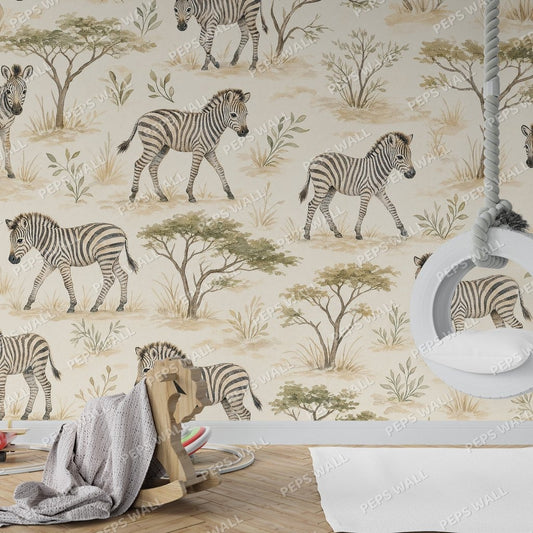 Zebra Safari — zebra wallpaper mural, Peps Wall Dubai